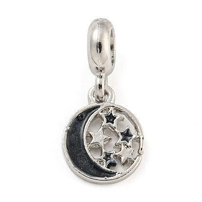 Rack Plating Alloy Enamel European Dangle Charms, Large Hole Pendants, Black, Cadmium Free & Nickel Free & Lead Free
