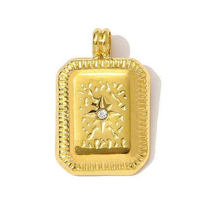 304 подвески из нержавеющей стали, со стразами, прямоугольник со звездным шармом, ионное покрытие (ip)