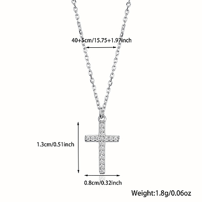 Cubic Zirconia Cross Pendant Necklaces, Rhodium Plated 925 Sterling Silver for Women