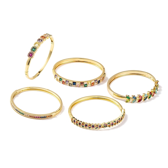 Женские шарнирные браслеты из латуни с разноцветными фианитами, реальный 18 k позолоченный