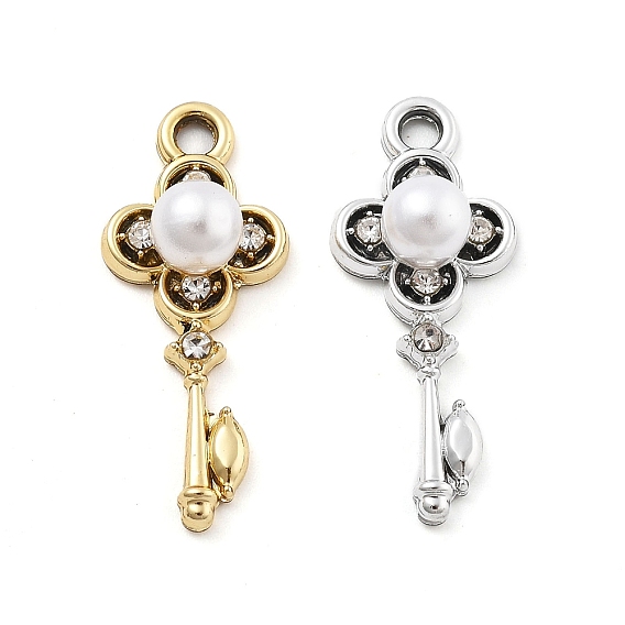 Подвески из сплава и страза, с пластмассовой жемчужиной abs, УФ-покрытием, ключ