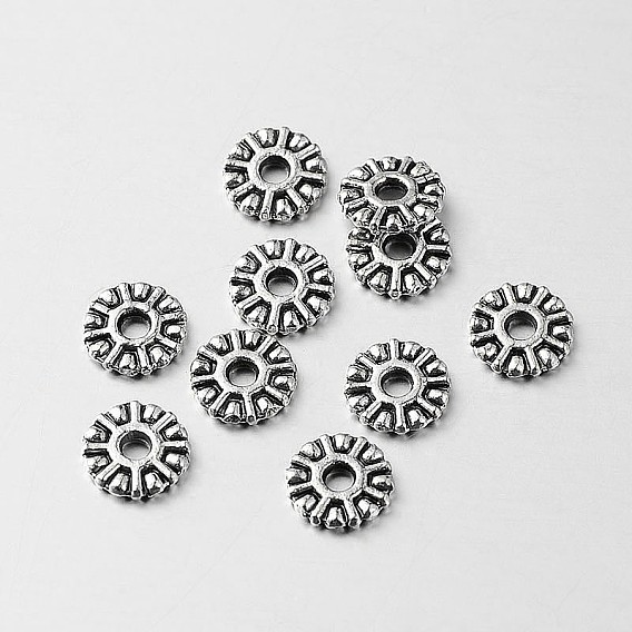 Тибетский сплав стиль плоские круглые шариков прокладки, 9x1.5 мм, отверстие : 2 мм