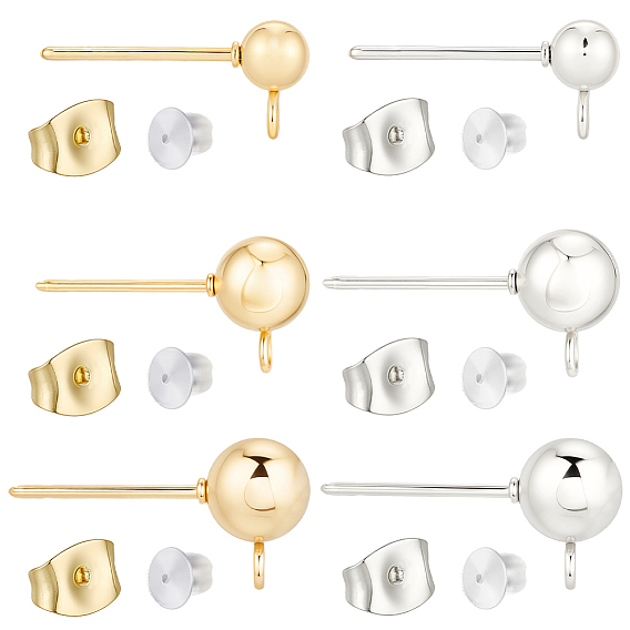 60шт 6 стили 304 фурнитура для сережек из нержавеющей стали, с петлей и ушной гайкой, с 60 пластиковыми ушными гайками