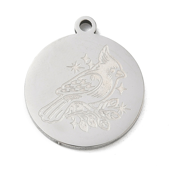Pendentifs en acier inoxydable, charmes rondes plates, couleur inox