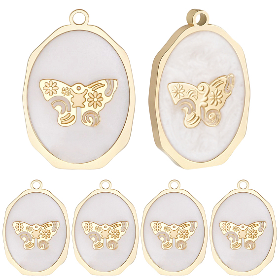 10шт ионное покрытие (ip) 316 хирургические подвески из нержавеющей стали, без никеля , с эмалью, овал с подвеской в виде бабочки, реальный 18 k позолоченный