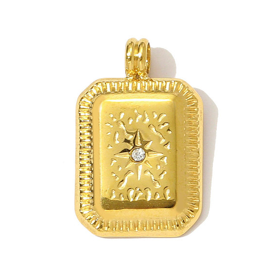 304 подвески из нержавеющей стали, со стразами, прямоугольник со звездным шармом, ионное покрытие (ip)