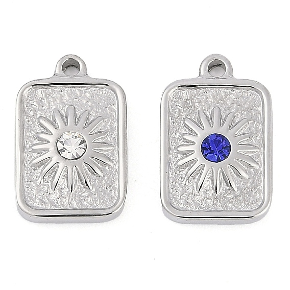 304 из нержавеющей стали горный хрусталь подвески, прямоугольник с солнечным шармом