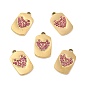 Vacuum Plating 201 Stainless Steel with Rhinestone Pendants, Real 18K Gold Plated, Rectangle with Heart Pattern Charms