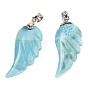 Natural Larimar Pendants, with Platinum Tone 925 Sterling Silver Findings, Wing