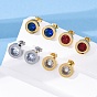 304 плоские круглые серьги-гвоздики из нержавеющей стали, с микро проложить кубического циркония, вакуумное покрытие pvd