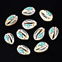 Printed Natural Cowrie Shell Beads, No Hole, Elephant Pattern & Word Happy