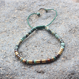Pulseras trenzadas ajustables con turquesa africana natural (jaspe) y cuentas heishi de ojo de tigre., con tarjetas de presentación de papel