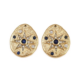 304 подвески из нержавеющей стали со стразами и окрашенным натуральным лазуритом, подвески в форме звездного яйца