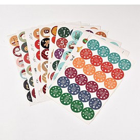 Christmas Theme Round Paper Gift Tag Self-Adhesive Stickers, Number1~24 Countdown Labels, for Gift Packaging
