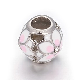 Huecos 304 cuentas europeas de acero inoxidable, con esmalte y rhinestone, abalorios de grande agujero, redondo con flor
