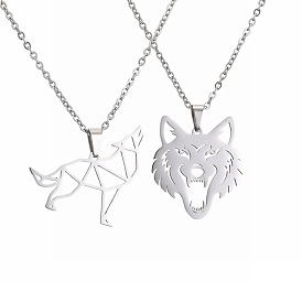 Stylish Stainless Steel Animal Wolf Pendant Necklace with Cute Hollow Folded Paper Scorpion Lizard Design for Men