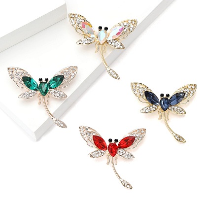 Golden Alloy with Rhinestone Brooches, Dragonfly