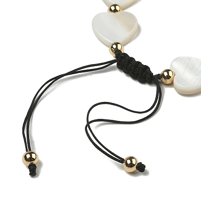 3Pcs 3 Style Cross Star Heart Natural Freshwater Shell Braided Bead Bracelets, Nylon Thread Adjustable Bracelet for Women