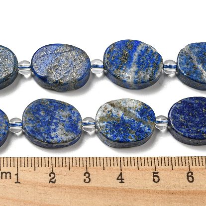 Natural Lapis Lazuli Beads Strands, with Seed Beads, Flat Oval