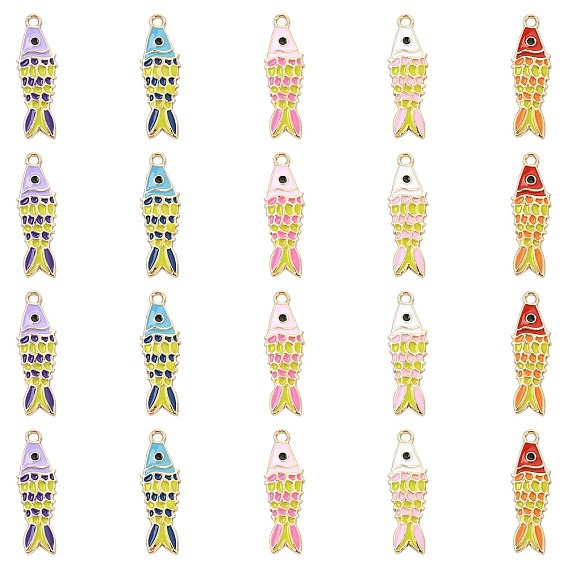 40 шт 5 цвета сплава эмалевые подвески, рыбы прелести, золотые
