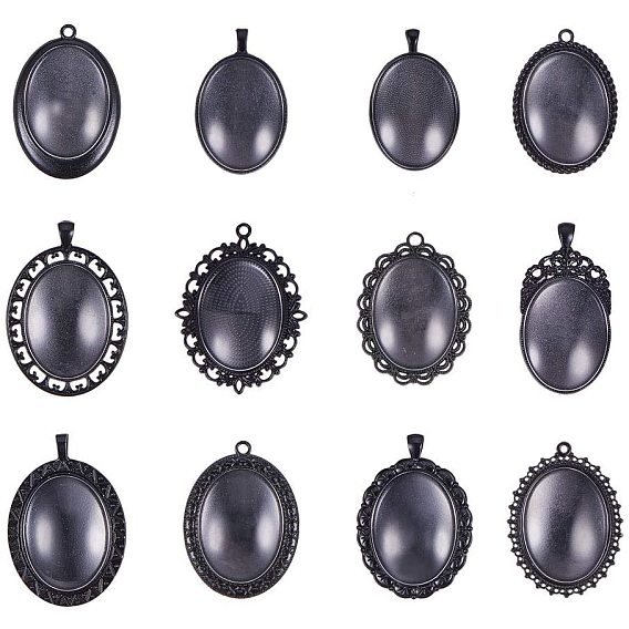 Поделки кулон решений, с гальваническим сплавом большие подвесные кабошонные настройки и прозрачные стеклянные кабошоны, овальные