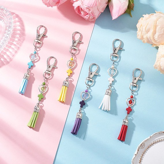 Подвеска-крест из искусственной замши с кисточкой и синтетической бирюзой, с сплава шарнирного когтя омара застежками