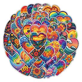 50Pcs Rainbow Color PVC Self-Adhesive Heart Cartoon Stickers, Waterproof Decals for Kid's Art Craft, Bottle, Luggage Decor