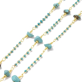 Brass Enamel & Synthetic Turquoise Link Chain, with Spool, Long-Lasting Plated, Cadmium Free & Lead Free, Soldered