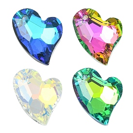 4Pcs 4 Colors Electroplated Glass Pendants, Silver Plated Bottom, Faceted, Heart Charms