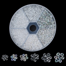 6 Style Transparent Glass Seed Beads, Round