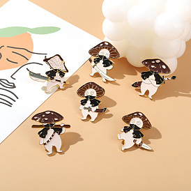 Cute Mushroom Hero Couple Brooch Pin Set with Alloy and Enamel Coating