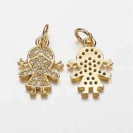 Electrophoresis Brass Micro Pave Cubic Zirconia Charms, Long-Lasting Plated, Girl
