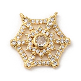 Rack Plating Brass Pave Clear Cubic Zirconia Pendants, Flower Charms, Lead Free & Cadmium Free, Long-Lasting Plated