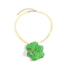 Colliers multirangs pour femmes, ornés d'un pendentif fleur en alliage émaillé et d'un cordon en simili cuir., or