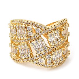 Clear Cubic Zirconia Criss Cross Open Cuff Ring, Brass Rings, Long-Lasting Plated, Lead Free & Cadmium Free