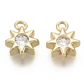 Brass Micro Pave Cubic Zirconia Charms, Star, Nickel Free, Real 18K Gold Plated