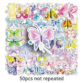 50Pcs Butterfly PET Stickers, Self-adhesive Decals, for Suitcase, Skateboard, Refrigerator, Helmet