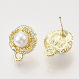 Alloy Stud Earring Findings, with ABS Plastic Imitation Pearl, with Loop