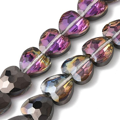 Стеклянные бусины с гальваническим покрытием , с половиным покрытием, граненые, сердце