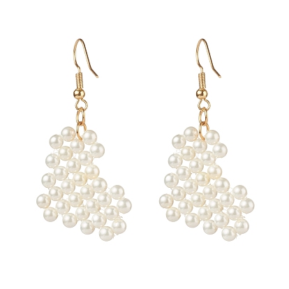 Heart Pearl Beads Dangle Earrings, Brass Earring Hooks