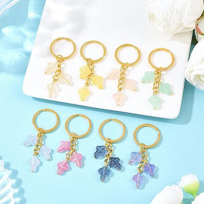 8 шт. прозрачные стеклянные брелки с аэрозольной краской, крестик, с железными разрезными брелоками, золотые