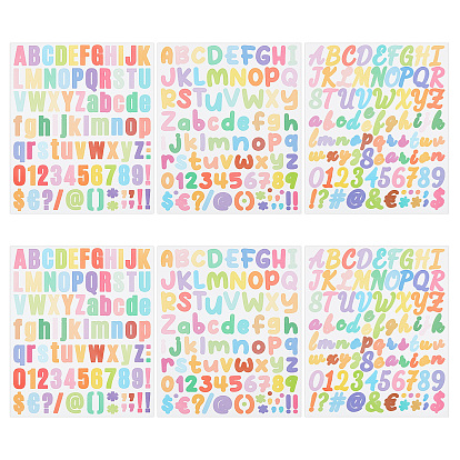 6 Sheets 3 Styles Paper Decorative Stickers, Self-Adhesive Decals, for DIY Mobile Phone Shell, Rectangle with Letter, Number and Symbol Patterm