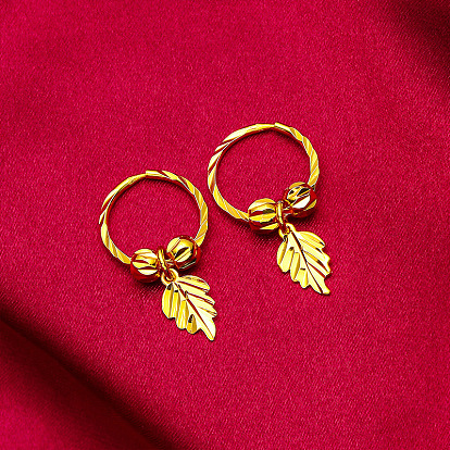 Серьги-кольца из латуни и сплава в форме листа