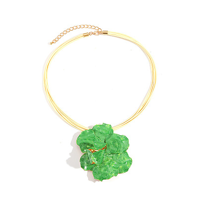 Colliers multirangs pour femmes, ornés d'un pendentif fleur en alliage émaillé et d'un cordon en simili cuir., or