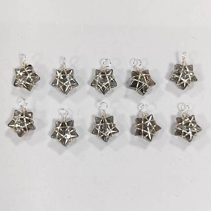 10Pcs Copper Wired Wrapped Glass Pendants, Star Charms