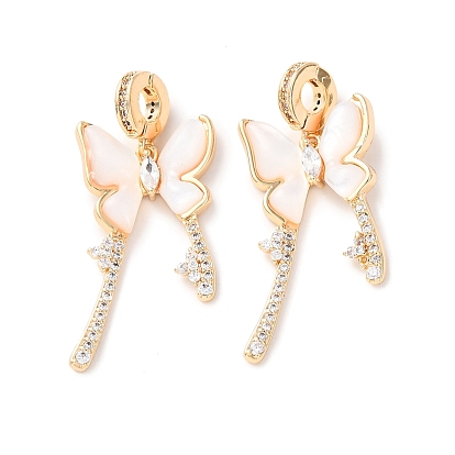 Латунные микропаве прозрачные подвески с фианитом, бабочки прелести