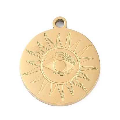 304 подвески из нержавеющей стали, плоский круглый с солнечным шармом, ионное покрытие (ip)