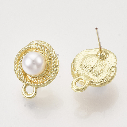 Alloy Stud Earring Findings, with ABS Plastic Imitation Pearl, with Loop