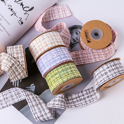 10 Yards Flat Cotton Linen Tartan Ribbons, Garment Accessories