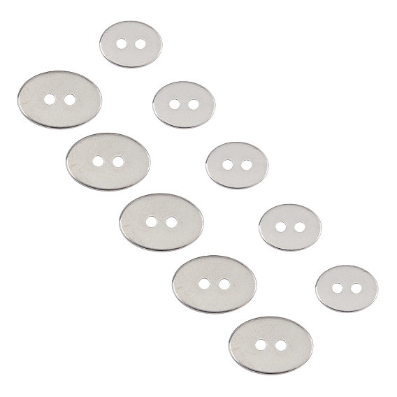 304 Stainless Steel Buttons, Oval, 2-Hole